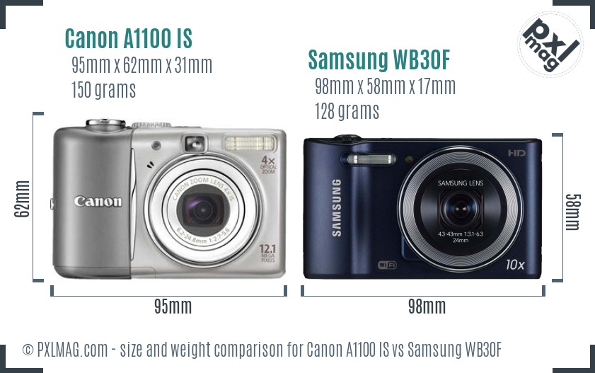 Canon A1100 IS vs Samsung WB30F size comparison Canon A1100 IS vs Samsung WB30F size comparison