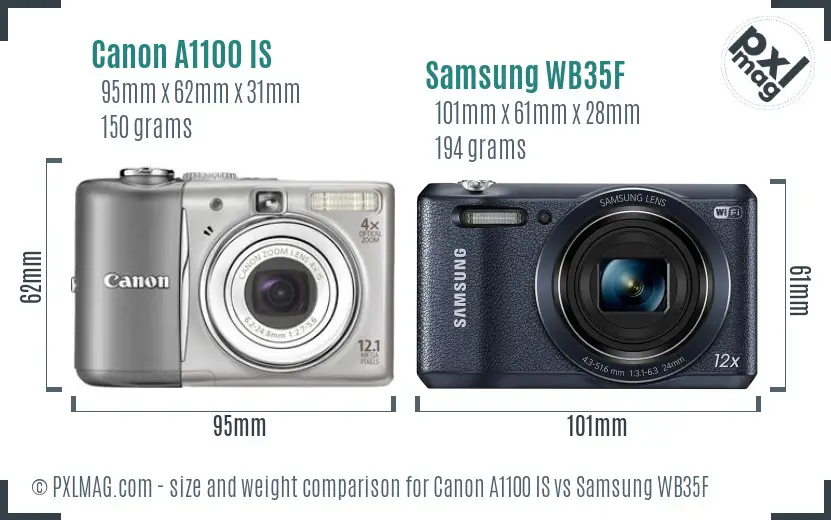 Canon A1100 IS vs Samsung WB35F size comparison