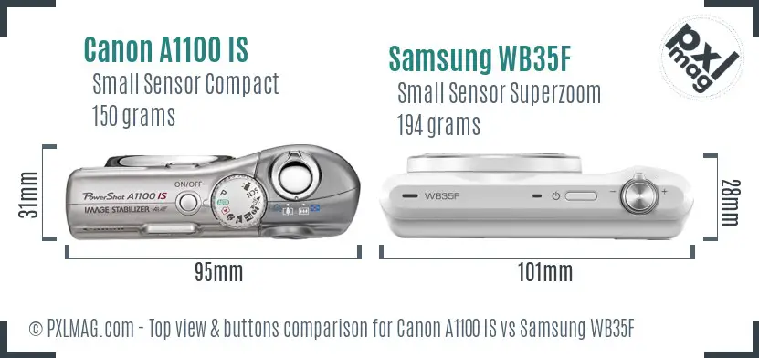 Canon A1100 IS vs Samsung WB35F top view buttons comparison