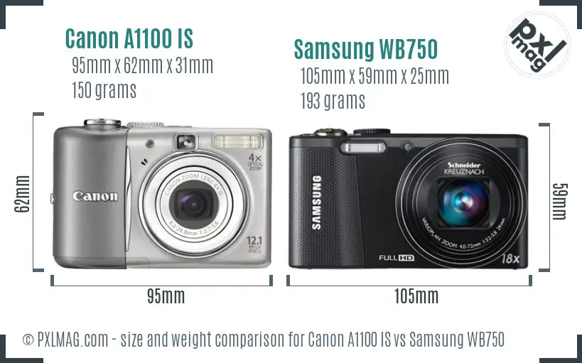 Canon A1100 IS vs Samsung WB750 size comparison