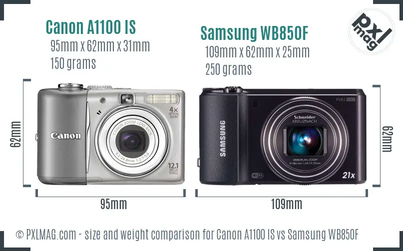 Canon A1100 IS vs Samsung WB850F size comparison Canon A1100 IS vs Samsung WB850F size comparison