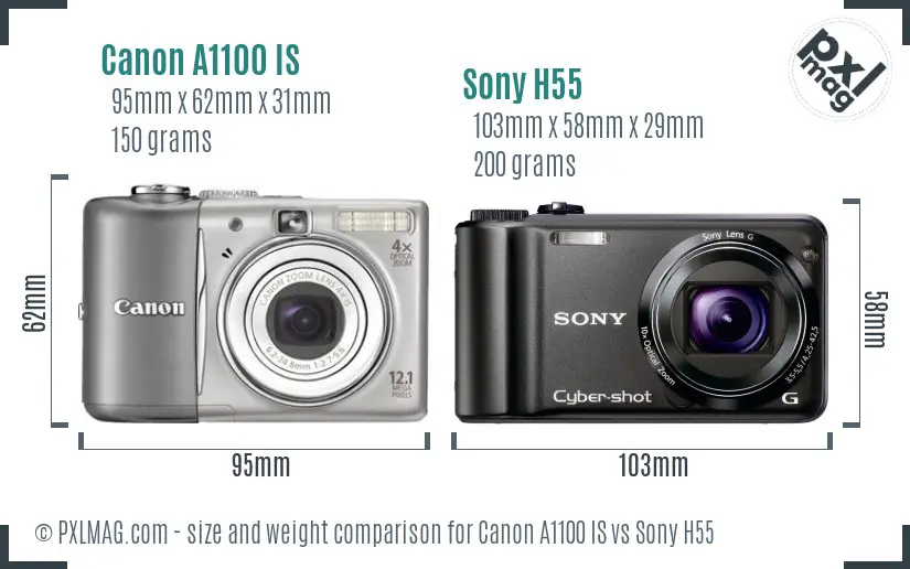 Canon A1100 IS vs Sony H55 size comparison