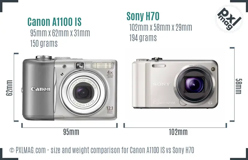 Canon A1100 IS vs Sony H70 size comparison