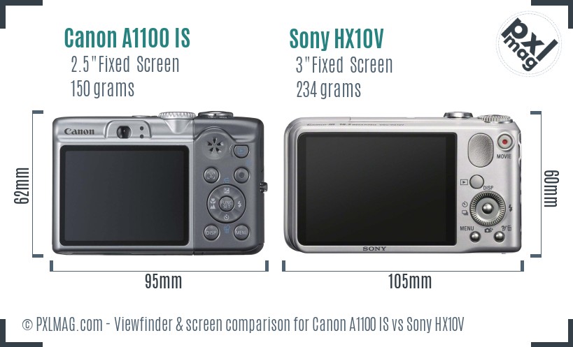 Canon A1100 IS vs Sony HX10V Screen and Viewfinder comparison
