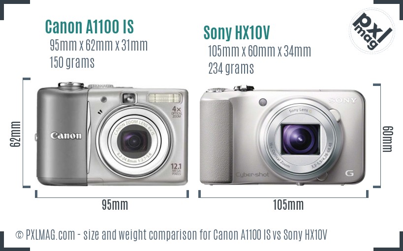 Canon A1100 IS vs Sony HX10V size comparison Canon A1100 IS vs Sony HX10V size comparison