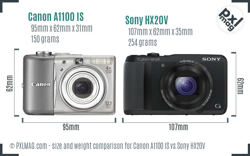 Canon A1100 IS vs Sony HX20V size comparison