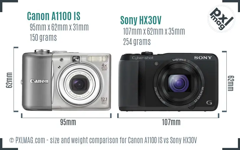 Canon A1100 IS vs Sony HX30V size comparison