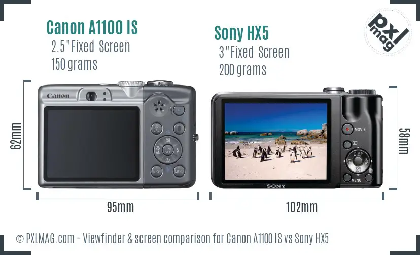 Canon A1100 IS vs Sony HX5 Screen and Viewfinder comparison Canon A1100 IS vs Sony HX5 Screen and Viewfinder comparison