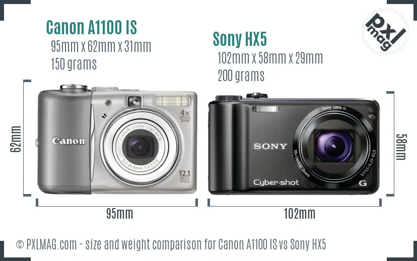 Canon A1100 IS vs Sony HX5 size comparison Canon A1100 IS vs Sony HX5 size comparison