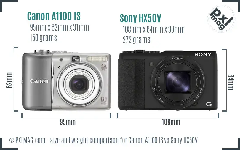 Canon A1100 IS vs Sony HX50V size comparison