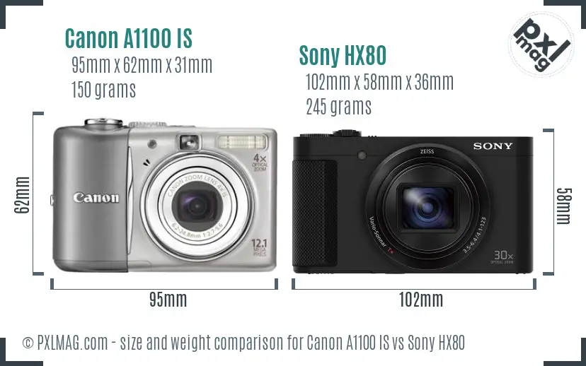 Canon A1100 IS vs Sony HX80 size comparison