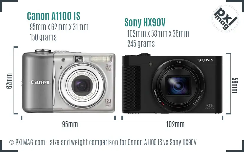 Canon A1100 IS vs Sony HX90V size comparison