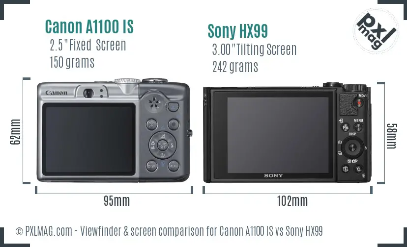 Canon A1100 IS vs Sony HX99 Screen and Viewfinder comparison