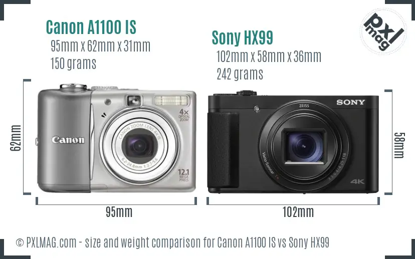 Canon A1100 IS vs Sony HX99 size comparison