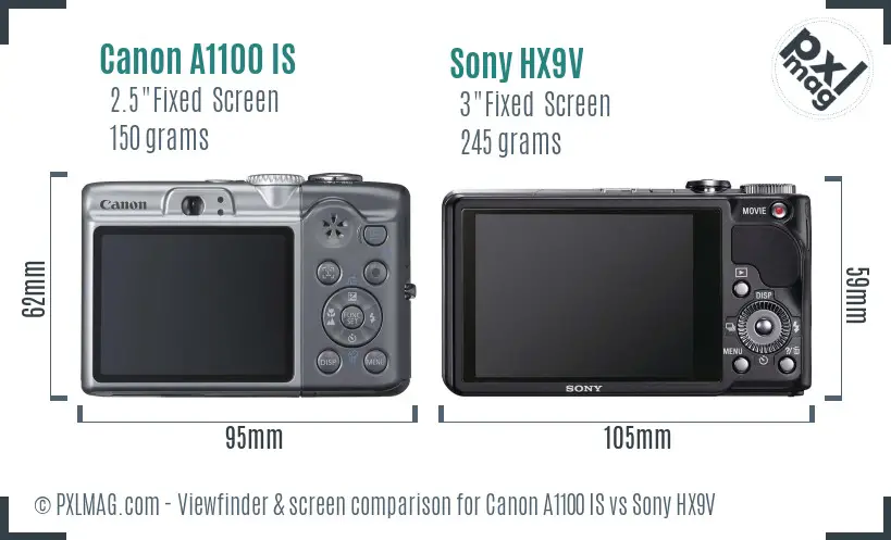 Canon A1100 IS vs Sony HX9V Screen and Viewfinder comparison