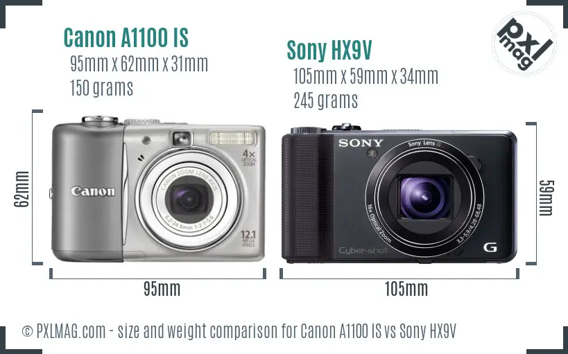 Canon A1100 IS vs Sony HX9V size comparison