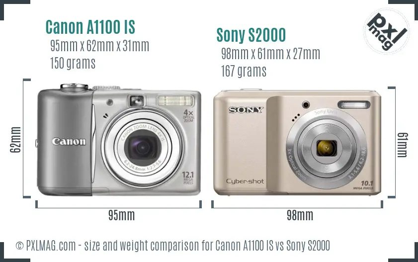Canon A1100 IS vs Sony S2000 size comparison
