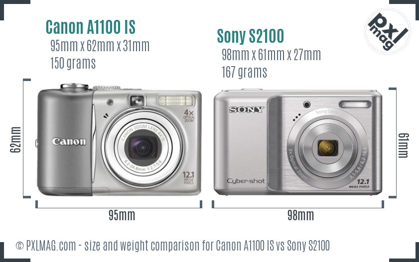 Canon A1100 IS vs Sony S2100 size comparison