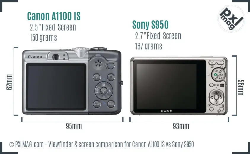 Canon A1100 IS vs Sony S950 Screen and Viewfinder comparison