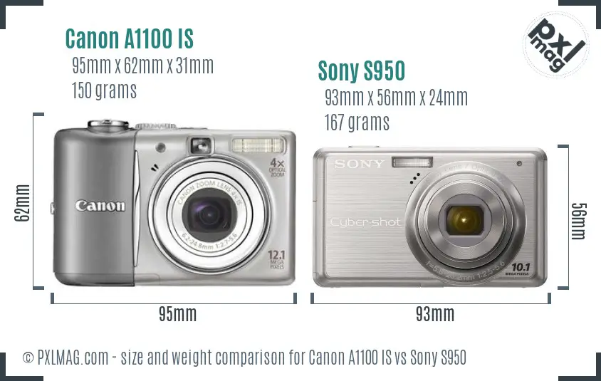 Canon A1100 IS vs Sony S950 size comparison