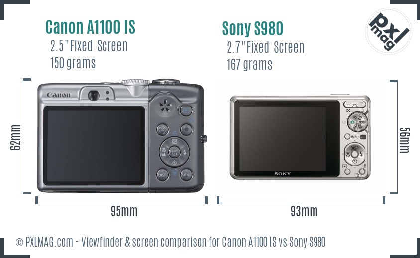 Canon A1100 IS vs Sony S980 Screen and Viewfinder comparison