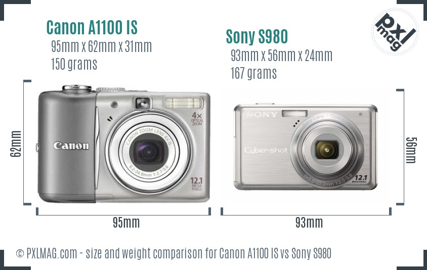 Canon A1100 IS vs Sony S980 size comparison