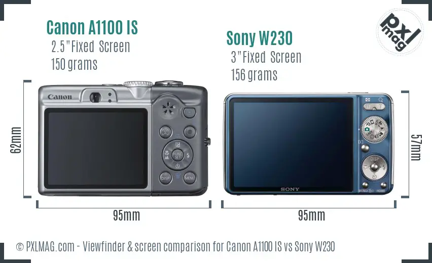 Canon A1100 IS vs Sony W230 Screen and Viewfinder comparison
