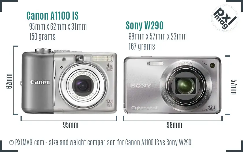 Canon A1100 IS vs Sony W290 size comparison Canon A1100 IS vs Sony W290 size comparison
