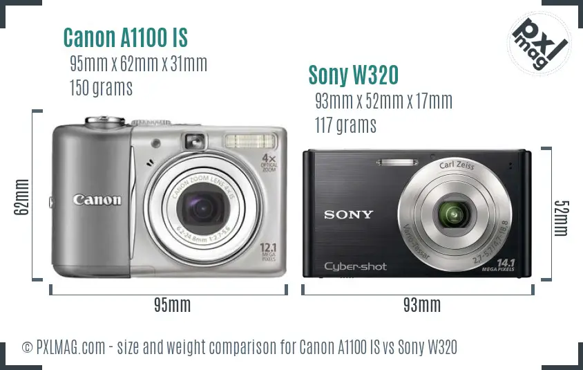 Canon A1100 IS vs Sony W320 size comparison Canon A1100 IS vs Sony W320 size comparison