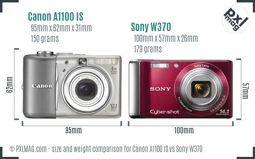 Canon A1100 IS vs Sony W370 size comparison
