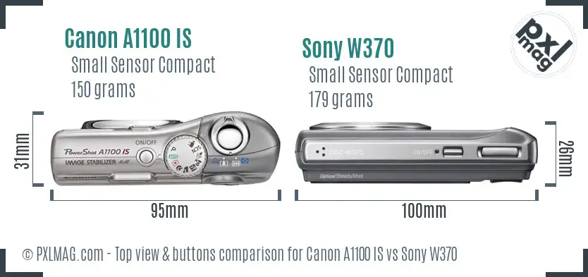 Canon A1100 IS vs Sony W370 top view buttons comparison