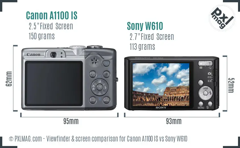 Canon A1100 IS vs Sony W610 Screen and Viewfinder comparison