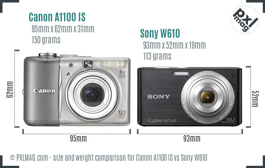 Canon A1100 IS vs Sony W610 size comparison