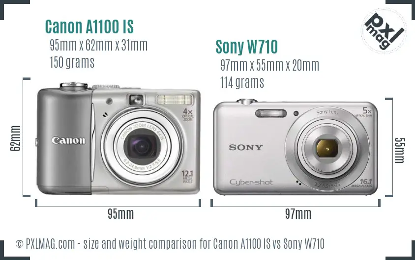 Canon A1100 IS vs Sony W710 size comparison