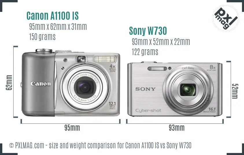 Canon A1100 IS vs Sony W730 size comparison
