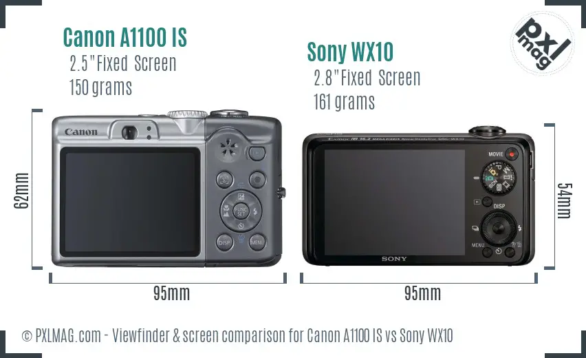 Canon A1100 IS vs Sony WX10 Screen and Viewfinder comparison
