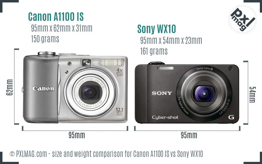 Canon A1100 IS vs Sony WX10 size comparison