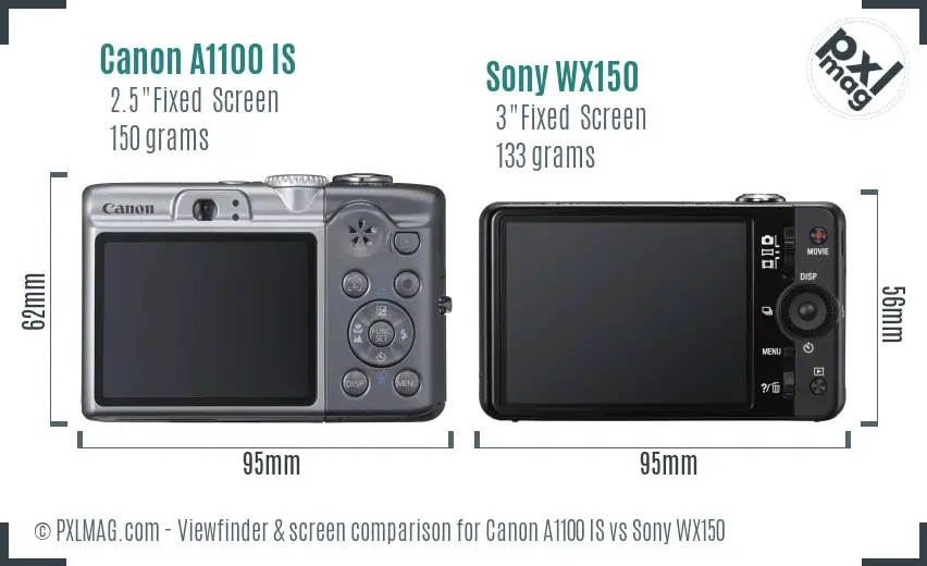 Canon A1100 IS vs Sony WX150 Screen and Viewfinder comparison