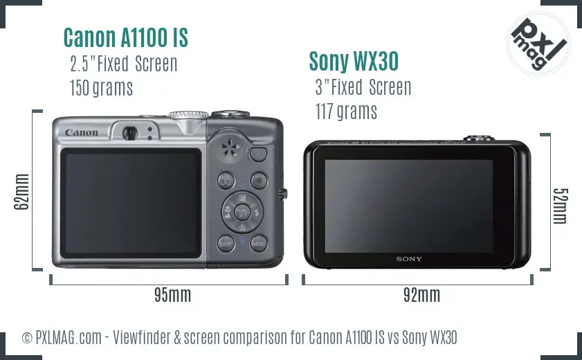 Canon A1100 IS vs Sony WX30 Screen and Viewfinder comparison Canon A1100 IS vs Sony WX30 Screen and Viewfinder comparison
