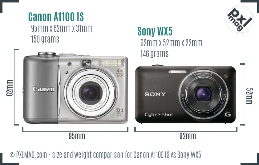 Canon A1100 IS vs Sony WX5 size comparison