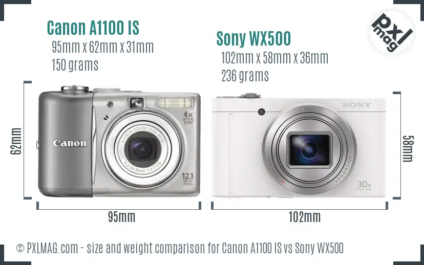 Canon A1100 IS vs Sony WX500 size comparison Canon A1100 IS vs Sony WX500 size comparison