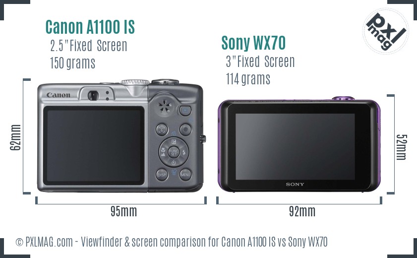 Canon A1100 IS vs Sony WX70 Screen and Viewfinder comparison