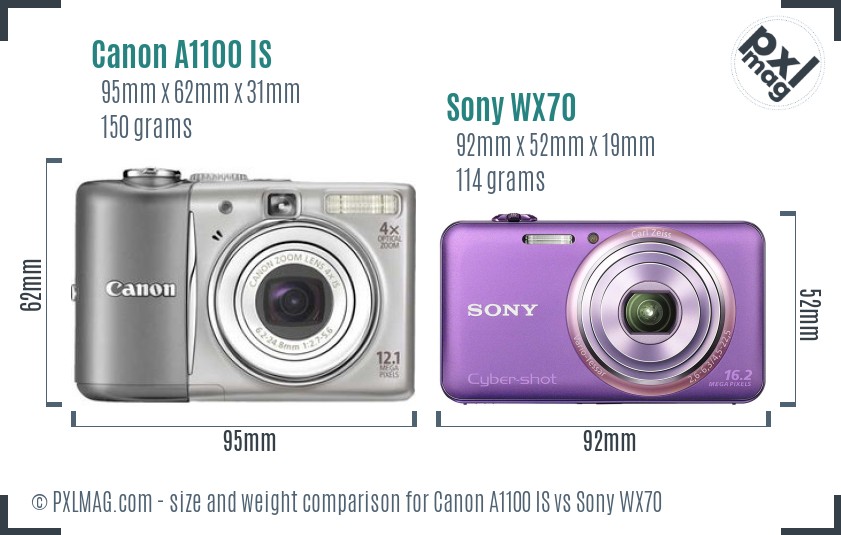 Canon A1100 IS vs Sony WX70 size comparison