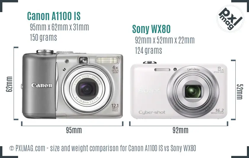 Canon A1100 IS vs Sony WX80 size comparison Canon A1100 IS vs Sony WX80 size comparison