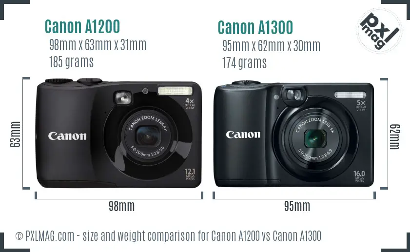 Canon A1200 vs Canon A1300 size comparison