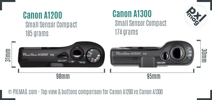 Canon A1200 vs Canon A1300 top view buttons comparison