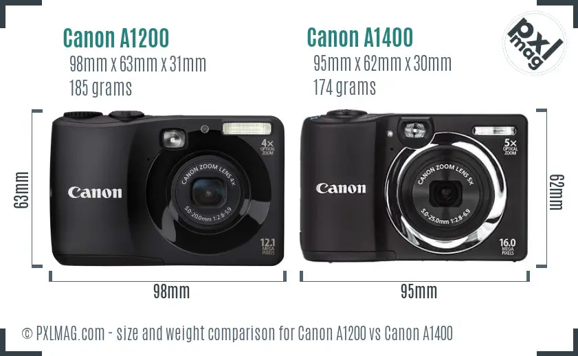 Canon A1200 vs Canon A1400 size comparison