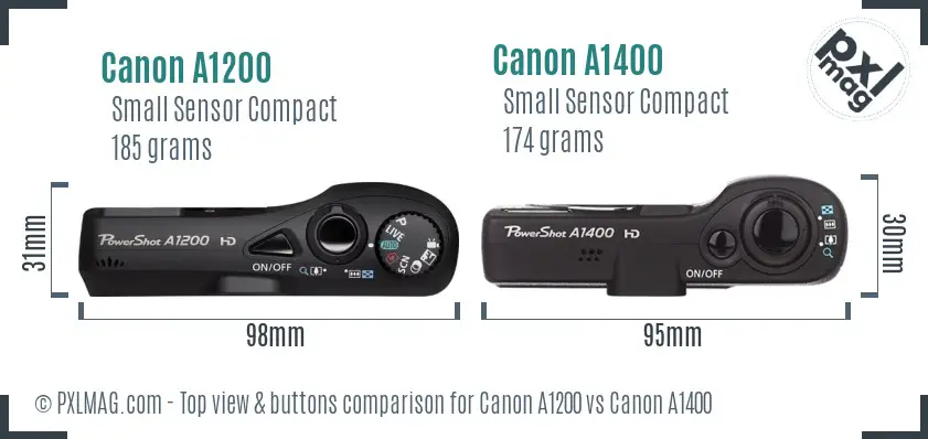 Canon A1200 vs Canon A1400 top view buttons comparison
