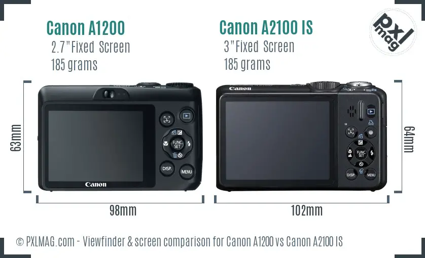 Canon A1200 vs Canon A2100 IS Screen and Viewfinder comparison