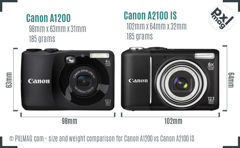 Canon A1200 vs Canon A2100 IS size comparison